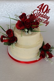 ruby wedding anniversary cake silk flowers